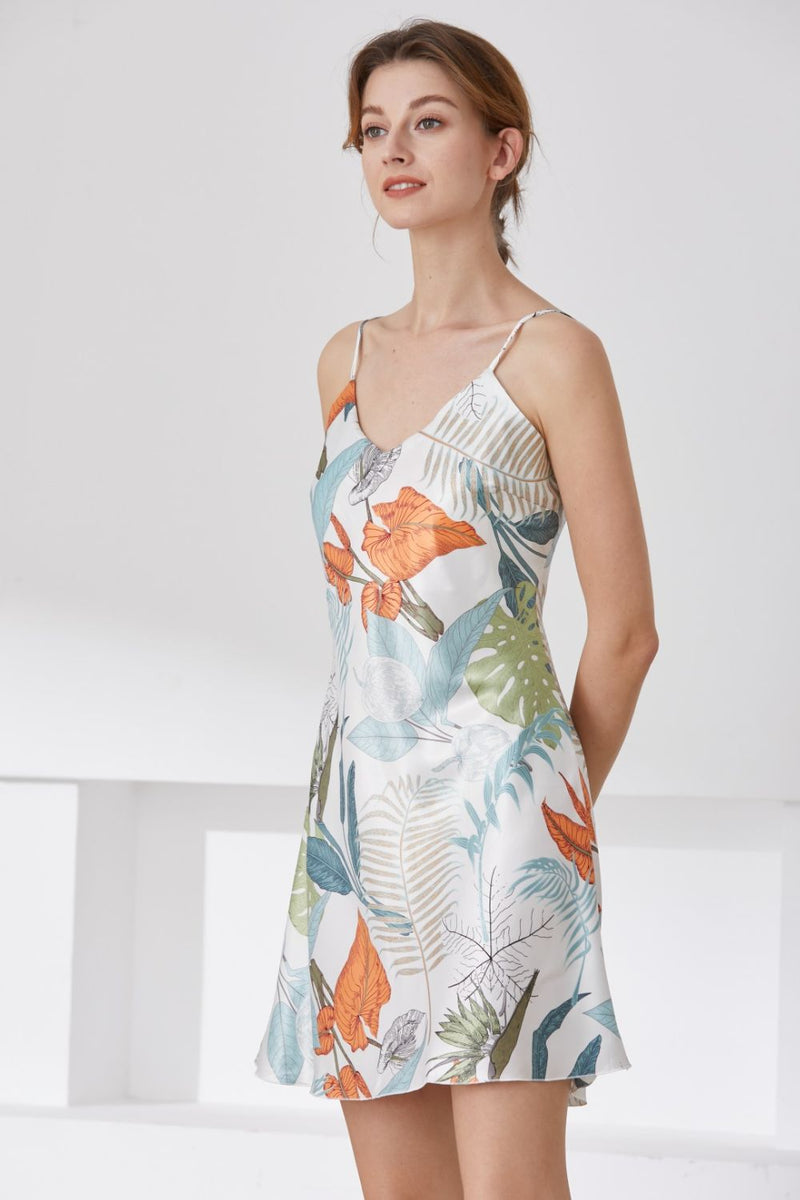 Botanical Print V-Neck Spaghetti Strap Night Dress