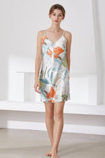 Botanical Print V-Neck Spaghetti Strap Night Dress