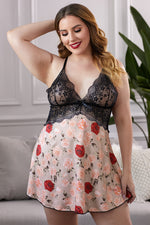 Lace Bra Splicing Floral Babydoll