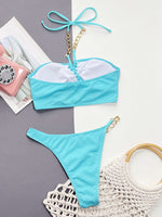 Halter Neck Chain Detail Two-Piece Bikini Set